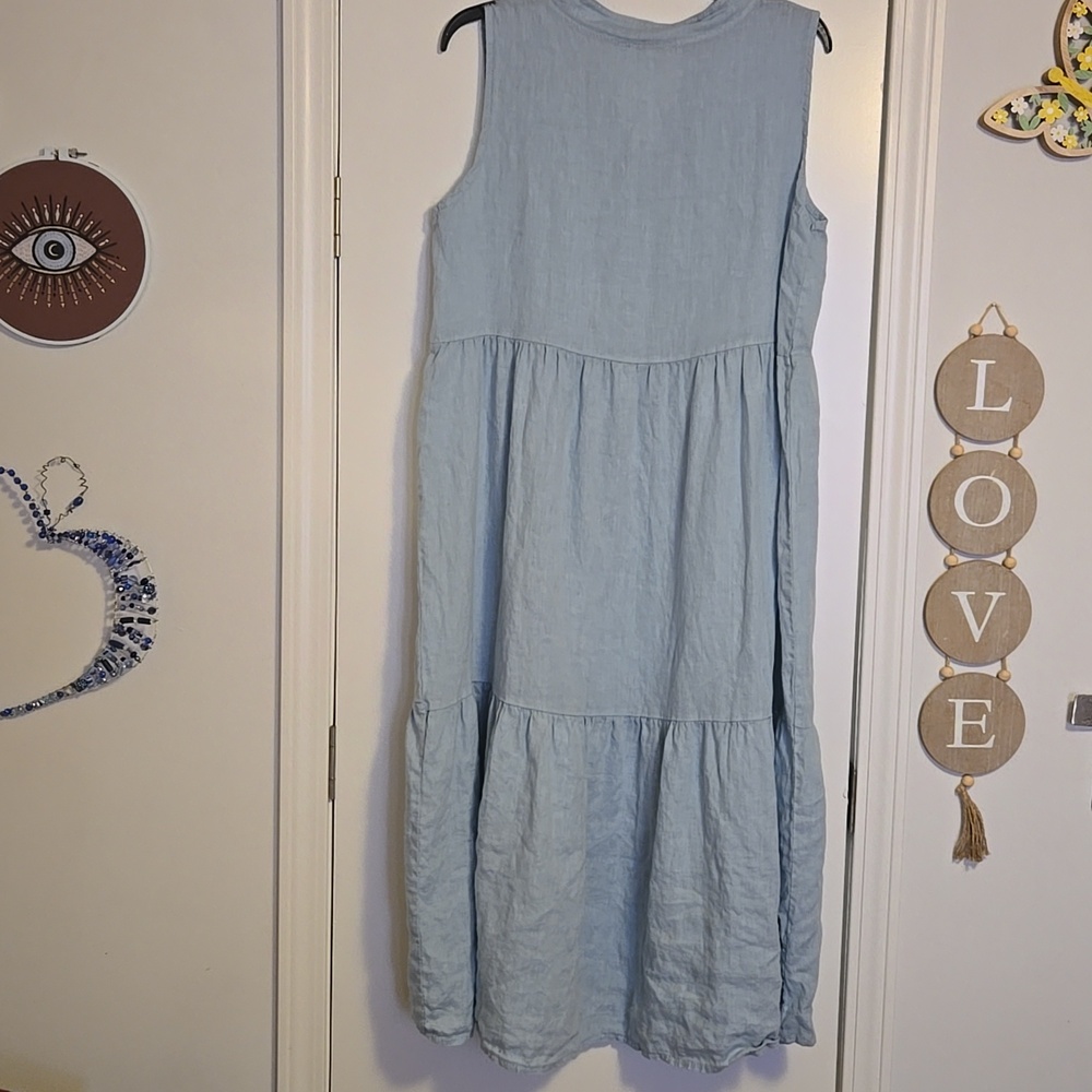 Bellamoda Light Blue Linen-Blend Midi Dress - Picture 5 of 6